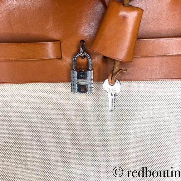 HERMES Natural Toile/Tan Leather Herbag MM 2-in-1 - Picture 7 of 8